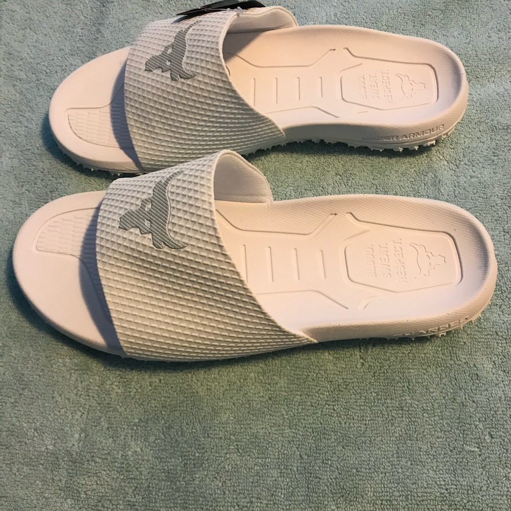 New Under Armour Project Rock Men Slide 3025237-101 White Size 13 - Picture 2 of 5